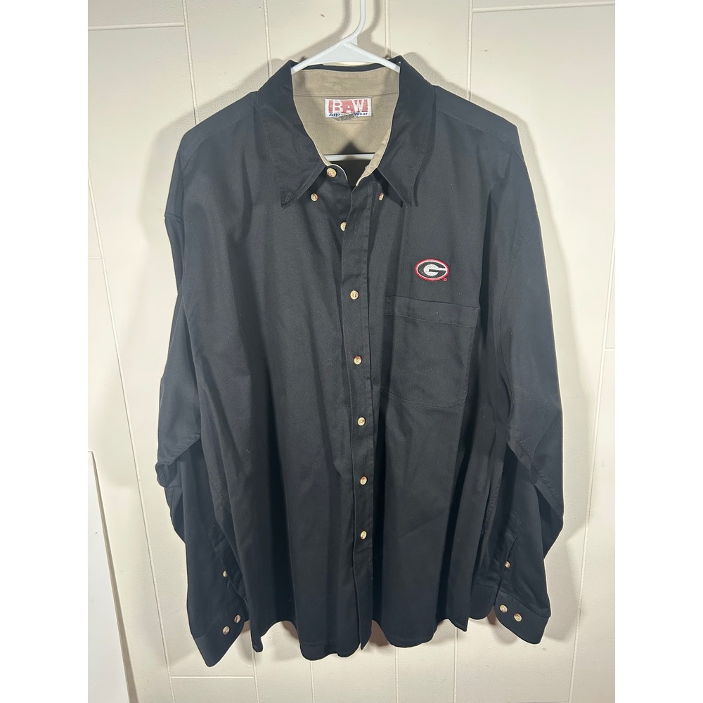 BAW Athletic Wear Georgia Bulldogs Button Down Shirt Mens 2XL Black Long‎ Sleeve